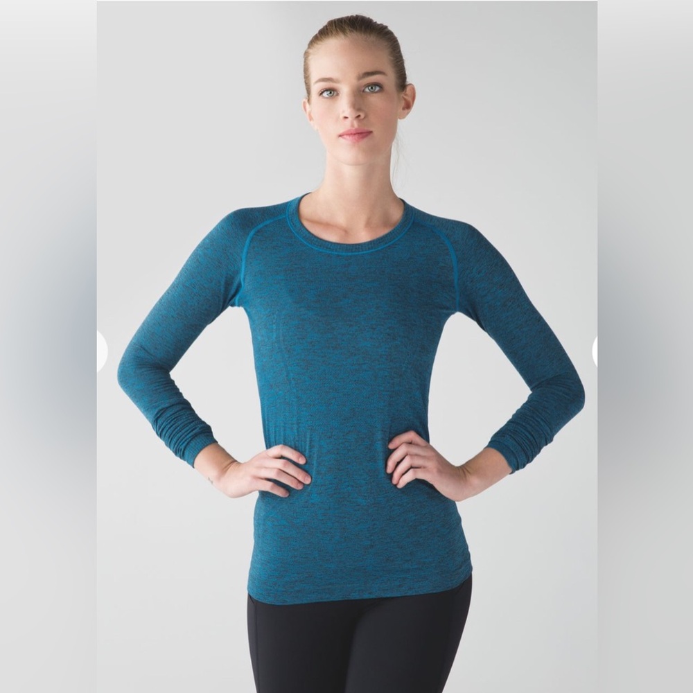 🌼Lululemon Swiftly Tech Long Sleeve Crew Size 4 In Heathered Kayak Blue